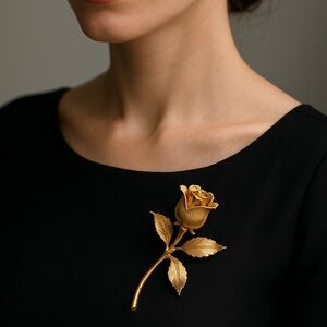 Giovanni Cerrito Rose Brooch Goldtone Vintage Original Box